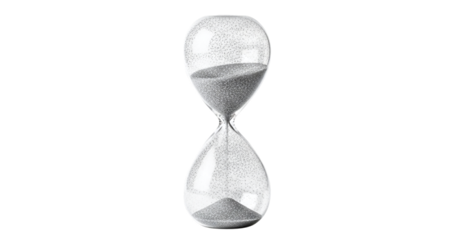Elegant hourglass with silver glitter isolated on transparent background, a timeless symbol of fleeting moments and the preciousness of time itself