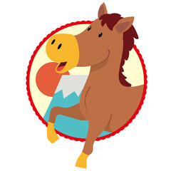 午年 年賀状素材 馬と日の出のお正月イラスト