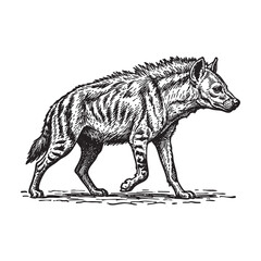 Striped Hyena African Wildlife Engraving Vector Illustration