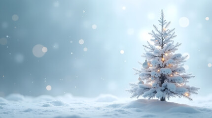 Elegant White Christmas Tree in Snowy Wonderland with Silver Ornaments