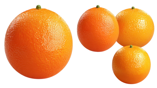 Row of three fresh oranges vibrant oranges are presented in linear arrangement - vibrant oranges are presented in linear arrangement