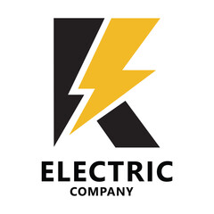 Initial r electric logo letter r with thunder bolt combination