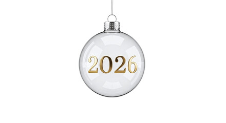 Elegant christmas ornament with 2026 isolated on transparent background, a festive decoration for the holiday season, symbolizing the upcoming year and celebrations