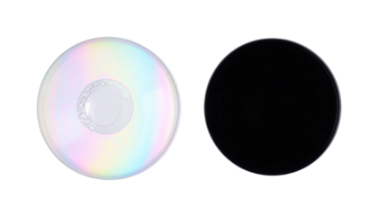 Two circles one iridescent/bubbly, one solid black