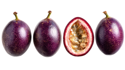 Four purple fruits against dark backdrop vibrant purple fruits stand out from dark background