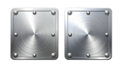 Two metal squares with rivets and a radial texture