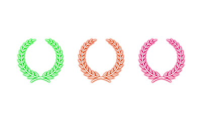 Neon Laurel Wreath PNG Set — Green, Orange, Pink Leaf Arch Rings on Transparent Background 