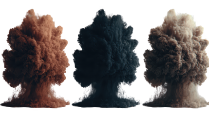 Three colored smokes create dynamic abstract art on black vibrant smoke plumes swirl forming ephemeral patterns
