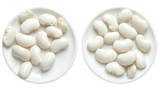 Two plates hold piles of creamy white lima beans
