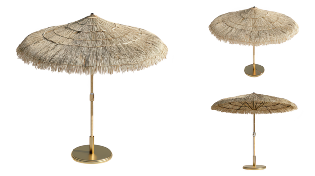 Three umbrellas rest on stand ready for use stand displays three colorful umbrellas neatly arranged