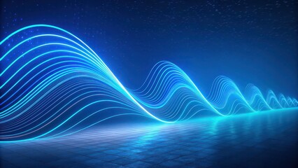 Dynamic abstract blue neon waves flow across futuristic digital landscape under starry sky, creating an energetic and modern visual experience.