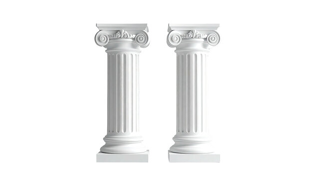 Two identical white ornate architectural columns on black background