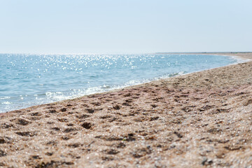 Beach with a body of water in the background