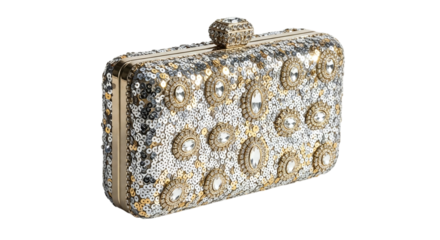 Elegant glittery clutch purse isolated on transparent background, a stylish accessory for special occasions, adding sparkle and sophistication to any outfit