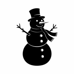 vector silhouette illustration of a snowman with a white background