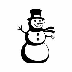 vector silhouette illustration of a snowman with a white background