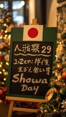 Japanese showa day celebration with a blackboard and festive lights