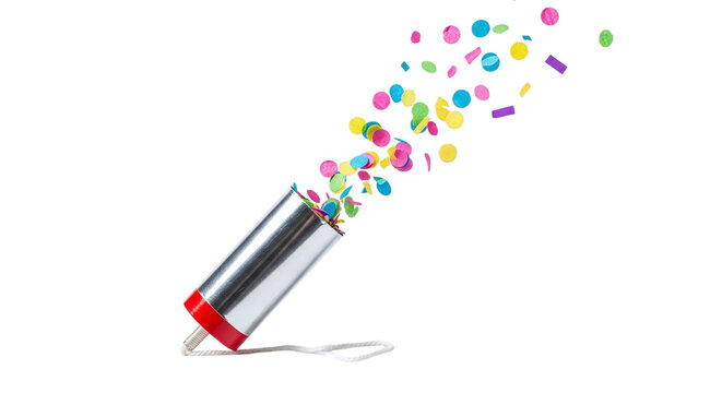Colorful confetti popper exploding on a transparent background, perfect for celebrations, parties, and special occasions isolated on transparent background