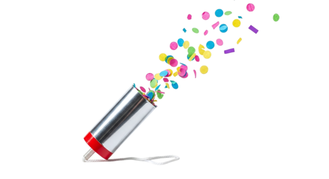 Colorful confetti popper exploding on a transparent background, perfect for celebrations, parties, and special occasions isolated on transparent background