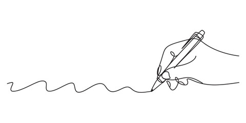 Continuous one line drawing of a human hand holding a pen and making a simple wavy stroke. artistic minimalist vector illustration isolated. Vector