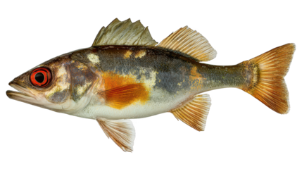 Fish features distinctive red eye underwater creature displays distinct red eye - underwater creature displays distinct red eye