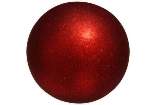 Red sparkling sphere with glitter texture and light reflection, abstract metallic orb on transparent background