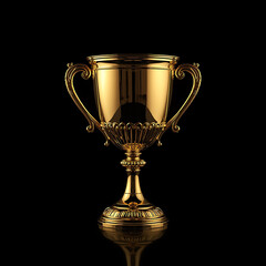 Gold trophy cup isolated on a black background.