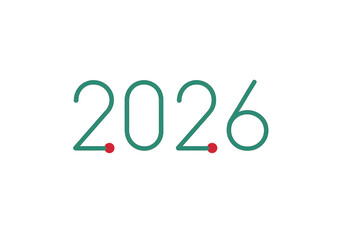 Year 2026 number inscription in a green handwritten style with red dots on a transparent background