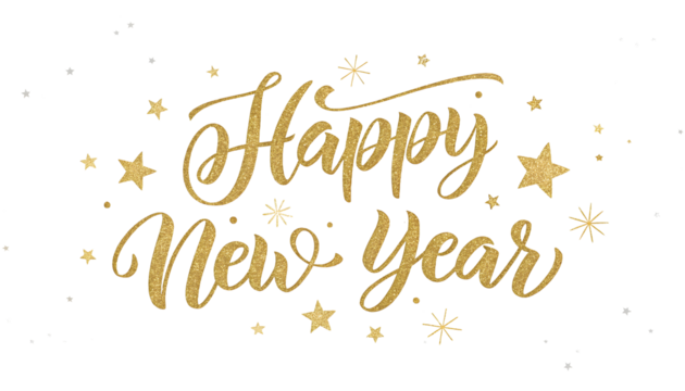 Golden Happy New Year text written with golden shiny metalic ink isolated on white or transparent background - Powered by Adobe