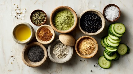 Vibrant collection of culinary spices and fresh ingredients artfully arranged for gourmet cooking and healthy recipes