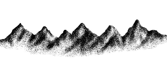 Grain stippled texture mountain range. Spray Painted mountain landscape on vintage style. use for print art, poster, cover, banner