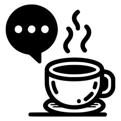Dialogue bubble and hot drink mug symbol,black vector icon with transparent background