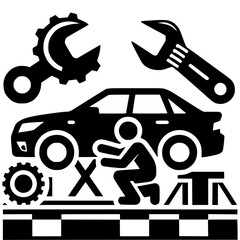 Car service black vector icon with transparent background 