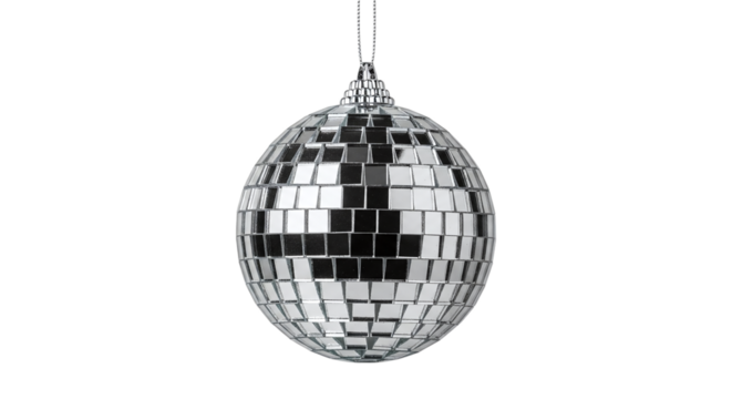 Shiny disco ball isolated on transparent background, perfect for adding a touch of retro glamour to any party or event, creating a fun and festive atmosphere
