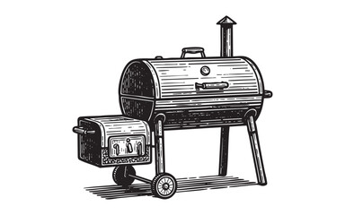 Barbecue Smoker Grill Engraving Vector Illustration