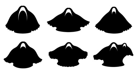 Silhouetted clam shells isolated on white background in a study of marine biology