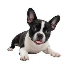 Fototapeta premium Cute French Bulldog Boston Terrier Mix Friends Relaxing