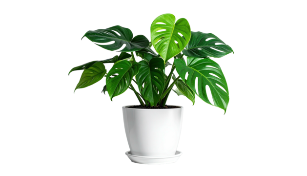 Monstera deliciosa in a white pot