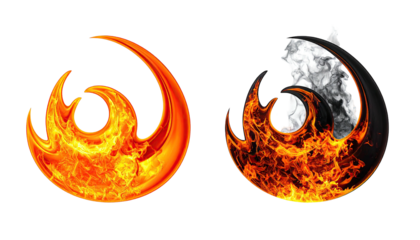 Fiery yin yang one blazing, one with smoke. Contrast design