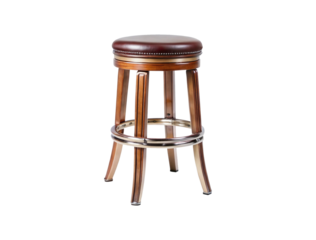 Classic wooden bar stool with padded seat and metal accents isolated on a clean surface