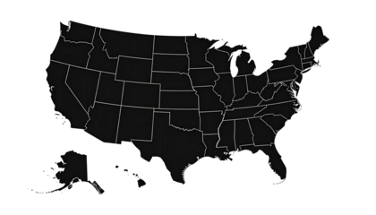 Dark US map with state outlines isolated on a black field