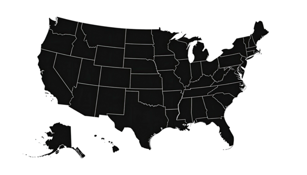 Dark US map with state outlines isolated on a black field