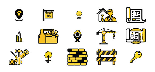 Real estate and construction icons for web design transparent background