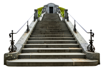 Grand stone staircase leading up to an old mausoleum entrance isolated on transparent background