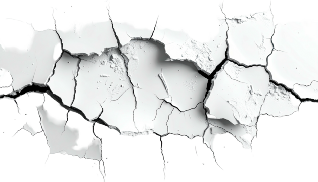 Cracked white surface peeling, revealing dark void underneath