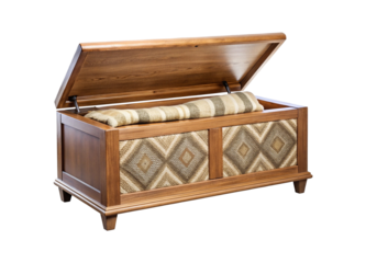 Antique wooden blanket chest with ornate decorative panels and lift-up lid ideal for storage