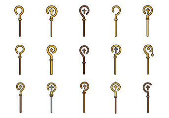 Collection of Ornate Pastoral Staffs Symbolic Crooks in Detailed Illustrations