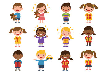 Festive Array of Cheerful Children Celebrating with Joyful Gifts