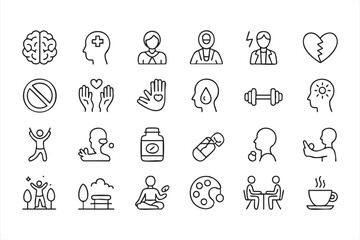 Modern outline vector pack illustrating mind, stress, and self-care balance