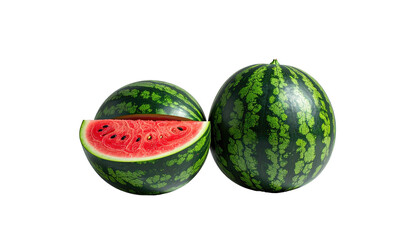 Sliced watermelon and whole melon with bright red flesh